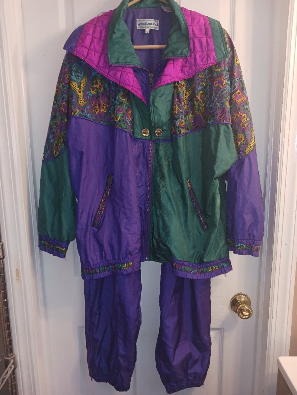 VTG Westbound Sport Women's L Nylon 2pc Tracksuit Jacket Pants Full Zip Pockets